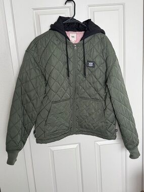 Vans Olive Quilted Hooded Puffer Jacket with Black Hood